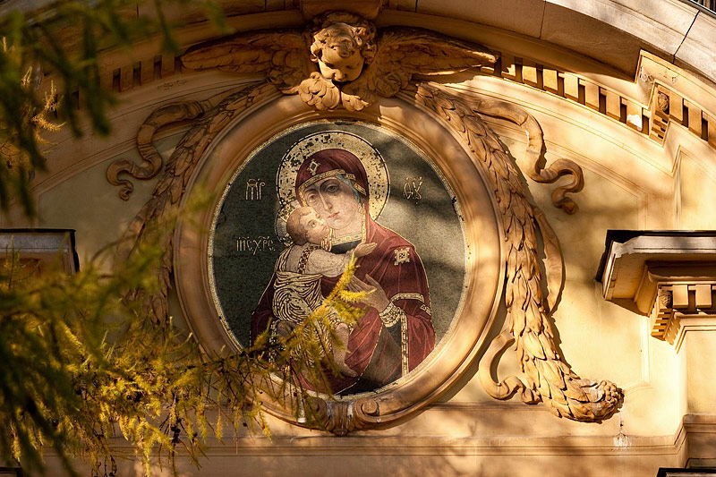 Icon on the facade of the Cathedral in St Petersburg, Russia Icon on the facade of the Cathedral in St Petersburg, Russia