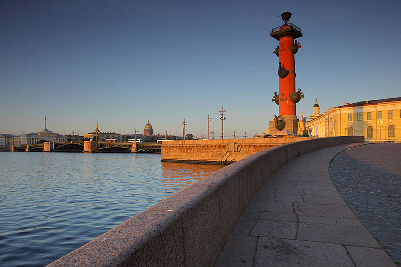 Early morning view of the Rostral Columns in Saint-Petersburg, Russia Early morning view of the Rostral Columns in Saint-Petersburg, Russia